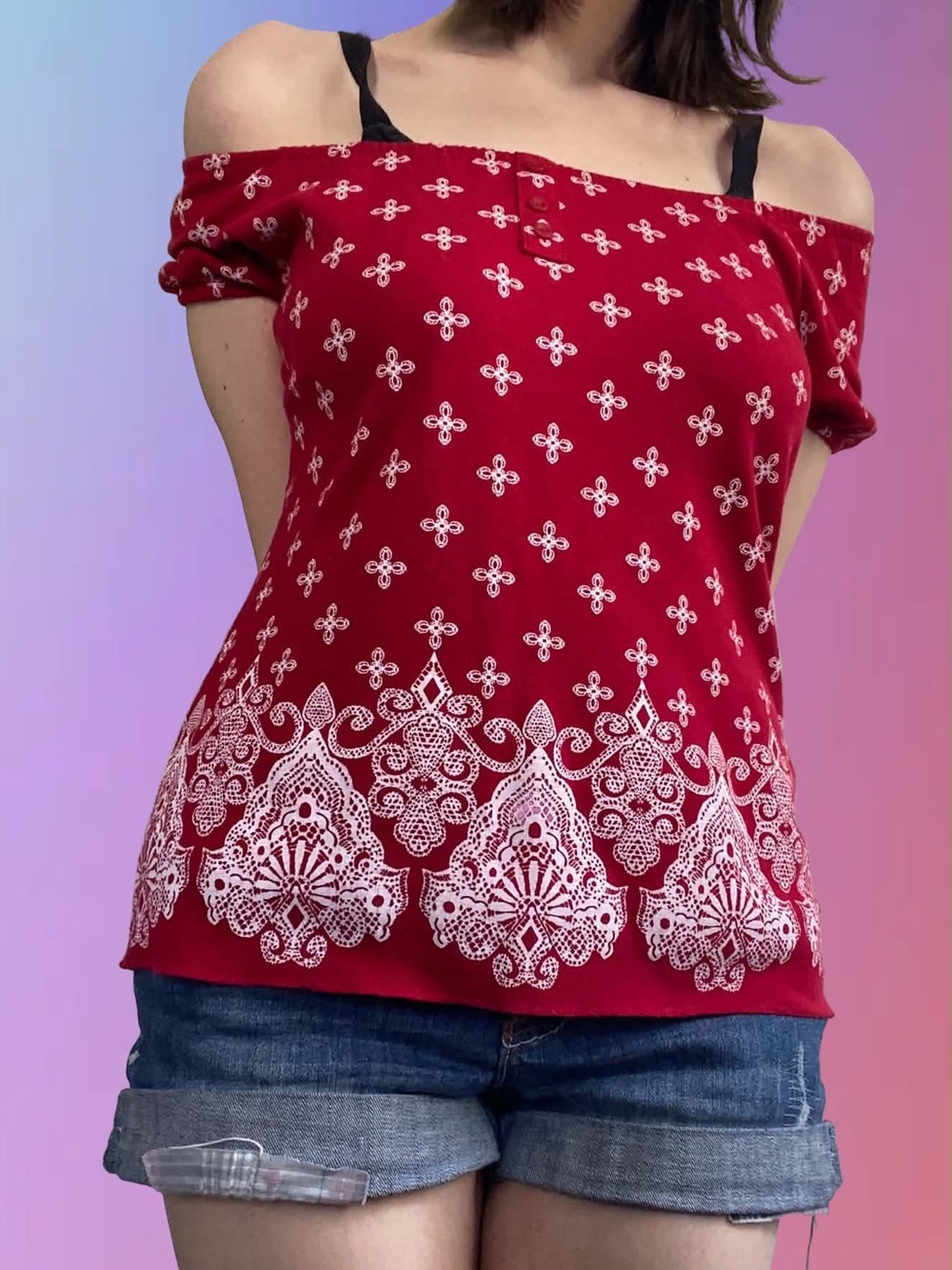 Karen Scott Red Hem Henley Top